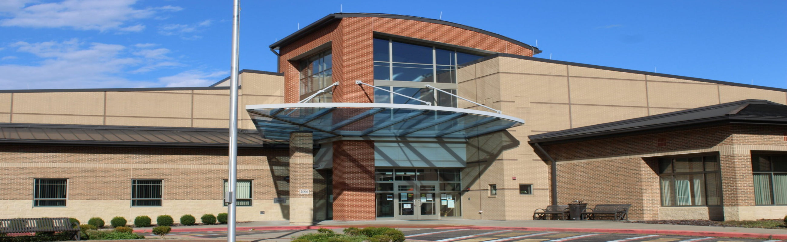 Front view of library building